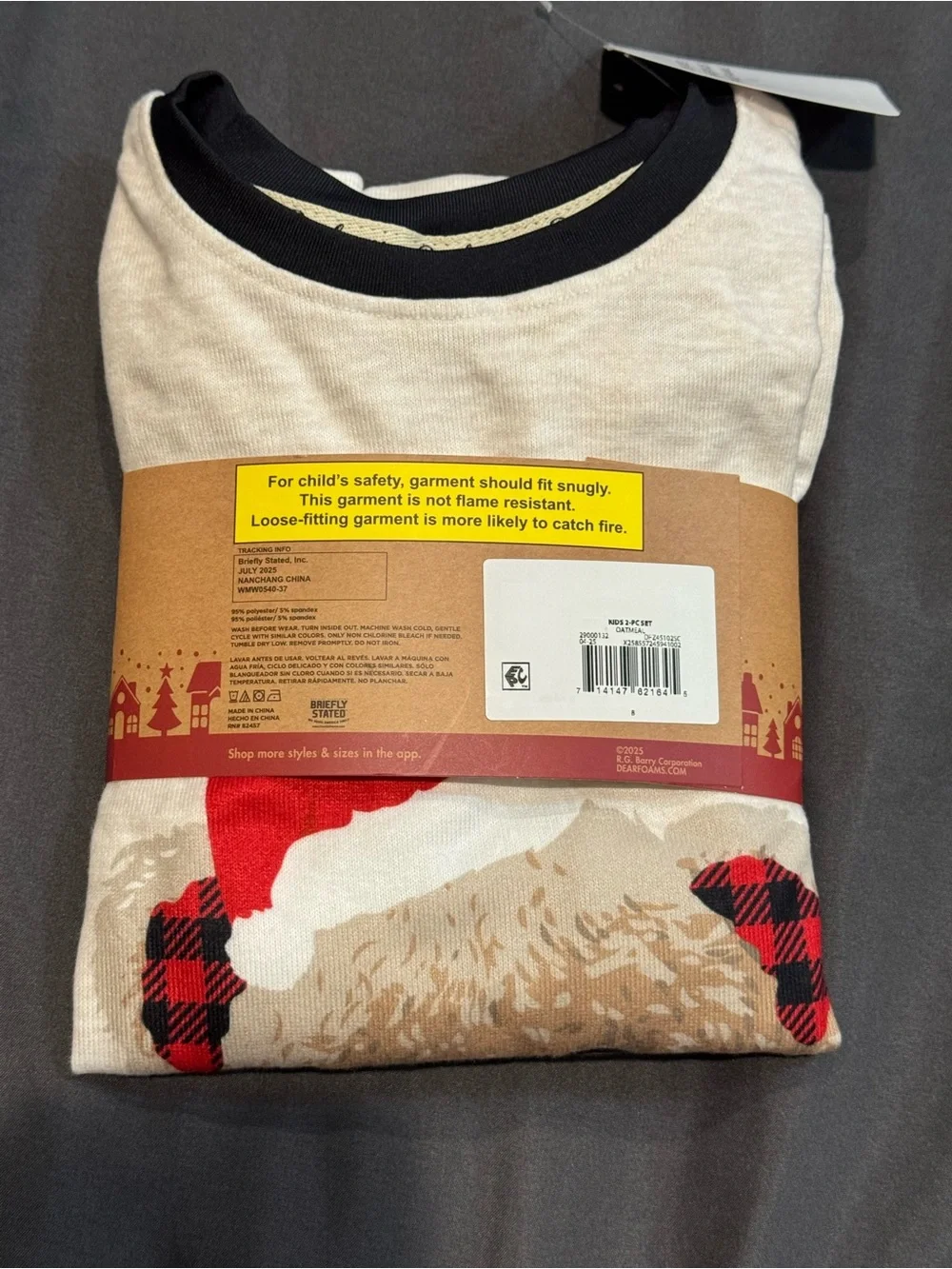 Dearfoams Cozy Comfort  Bear Holiday Pajama Set Sz 8 UNISEX